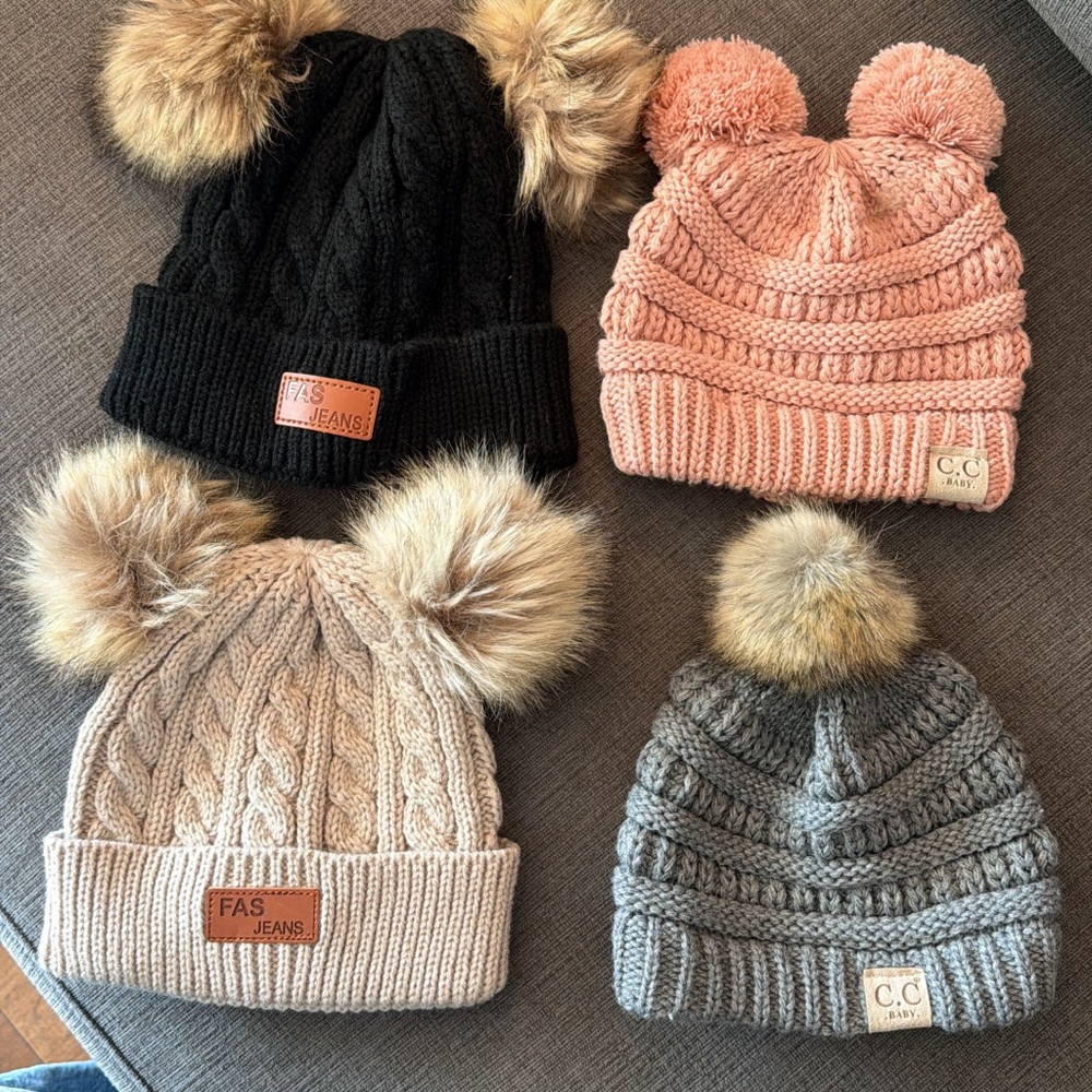 C.C Kids & FAS Jeans Pom Pom Beanie Collection - Black, Pink, Cream, Gray